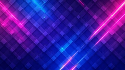 A modern and futuristic background featuring glowing neon, blue and pink colors pointing toward the center, set on a digital tech grid pattern. Generative Ai.