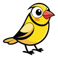 Yellow cartoon bird with red beak stands against a clean white background