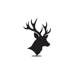 Silhouette Black Deer Head with Antlers