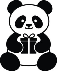 Panda Gift Kids Design Illustration, Present Panda Clipart for Birthday Card