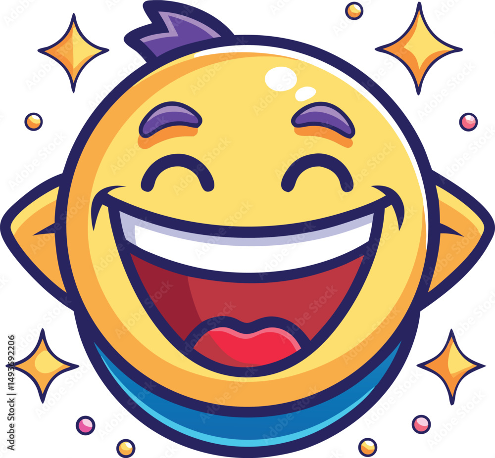Poster happy smiling cartoon character with sparkles and cheerful expression