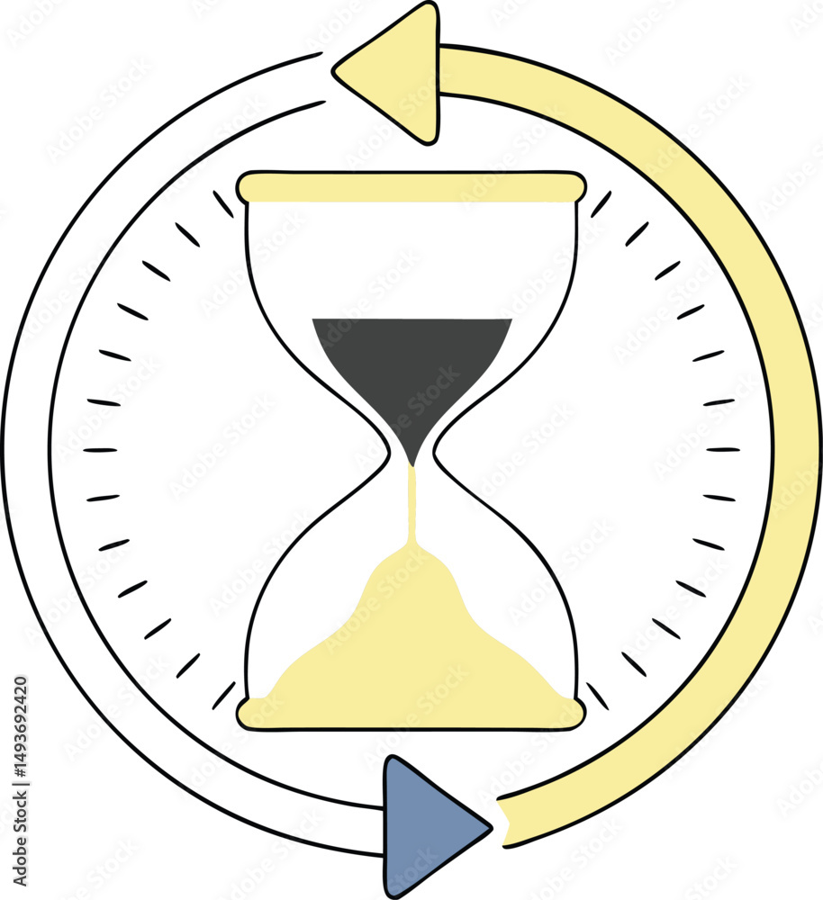 Poster hourglass and circular arrow representing time flow and process cycle