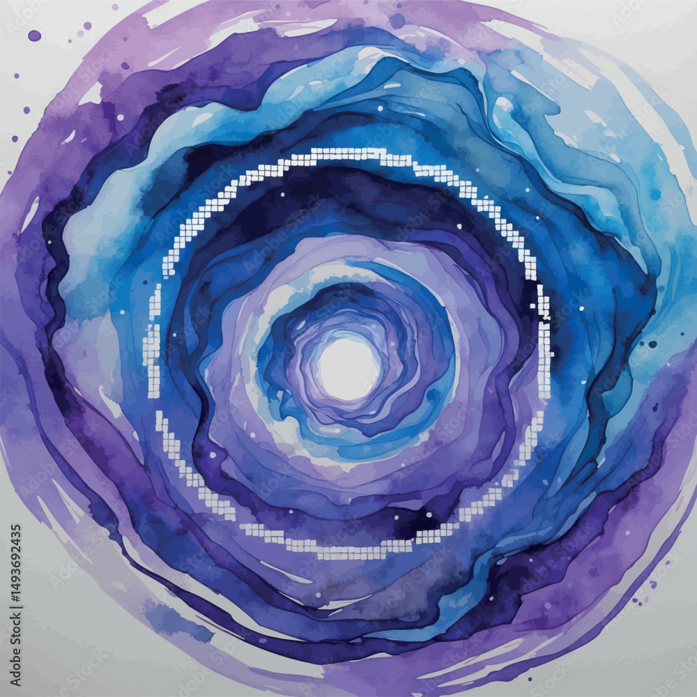 Poster pixel portal vector. watercolor vortex in fantasy style with pixel geometry.