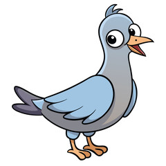 Cheerful pigeon cartoon exhibits playful expression on white, making him appear very funny