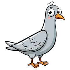 Cute cartoon gray pigeon gazes cheerfully with wide eyes and bright orange feet