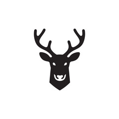 Silhouette Black Deer Head with Antlers