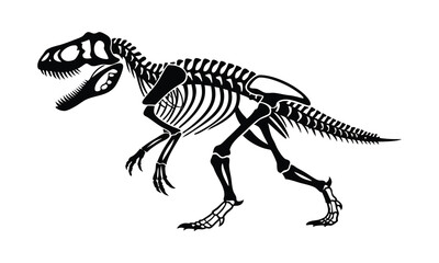 Tyrannosaurus Rex Skeleton Illustration, Prehistoric Dinosaur Fossil