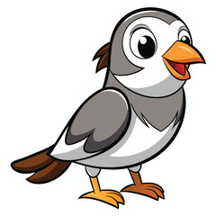 Cartoon bird with gray feathers and orange beak standing happily on white background