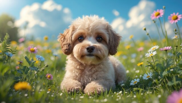 Picture of a charming little dog on an outdoor meadow