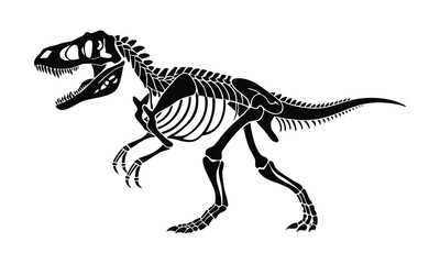 Tyrannosaurus Rex Skeleton Illustration, Prehistoric Dinosaur Fossil