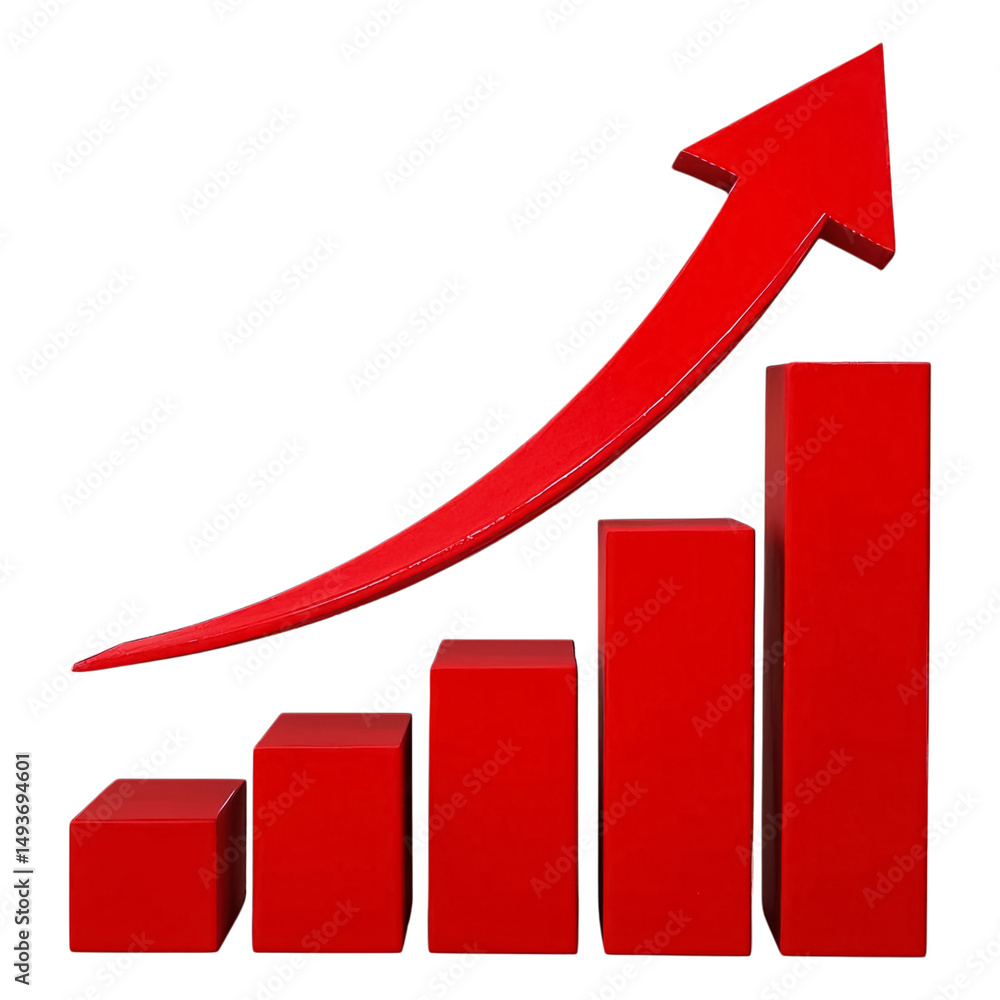 Poster red 3d bar graph showing exponential growth and success