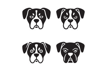 Boxer Dog Face Silhouettes Vector Expressions of Cute and Angry Puppy Icons