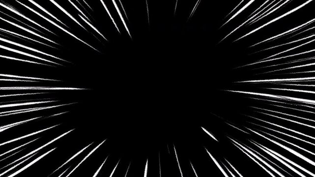 Set of 15 animated Comic speed lines loops. PACK of hand drawn Cartoon speedline effect on a black background. 4K Manga or Anime Action Speed lines.