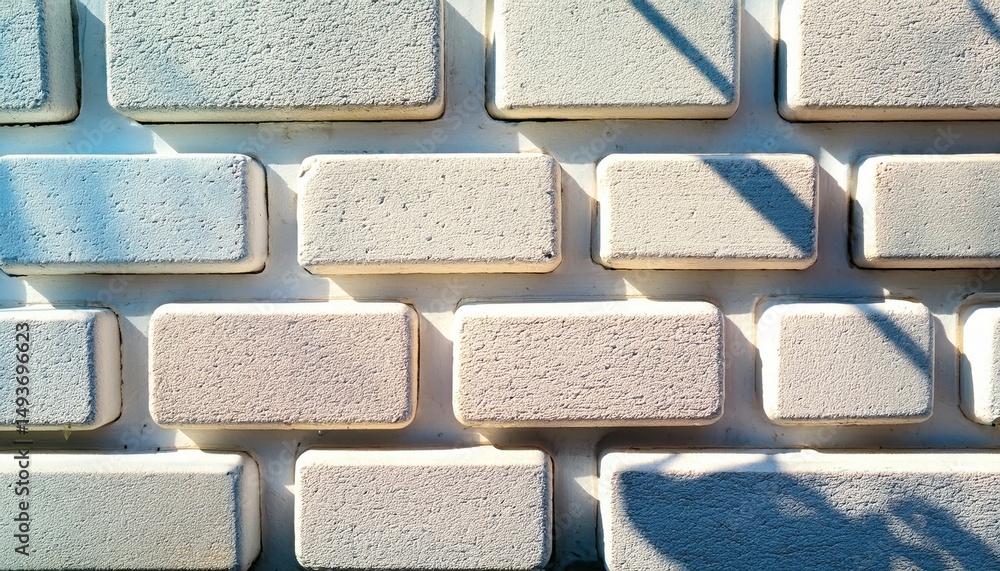 Poster textured white 3d brick wall with soft rounded edges and subtle blue shadows for modern web background, print media texture, or minimalist branding pattern design

