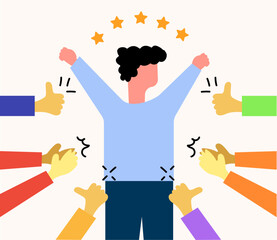 Man happy with applause review and appreciation 