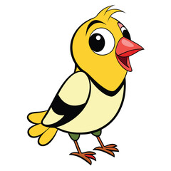 Happy cartoon yellow bird character seems cheerful with a friendly face expression standing