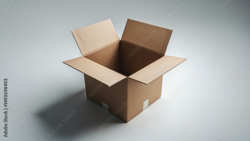 Poster top view of an empty cardboard box on a plain background