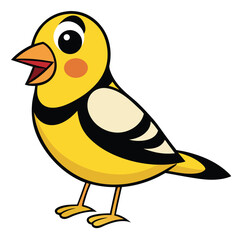 Cheerful yellow cartoon bird exhibits an open beak and joyful, wideeyed expression