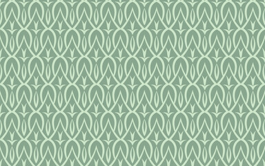 Geometric seamless pattern with stylized floral motif. Subtle background in mint green colors in classic damask or Art Nouveau style for textiles, wallpaper, or stationery