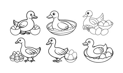 Duck with Nest and Eggs in Nature, Wildlife Illustration