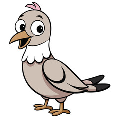 Cartoon bird with big eyes standing with open beak on a white backdrop