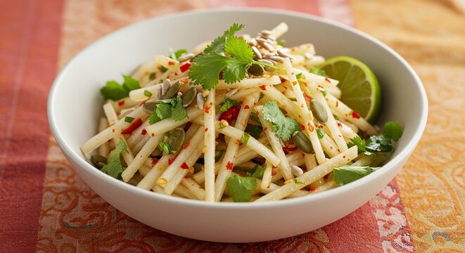 Bright jicama salad with chili, fresh and crisp