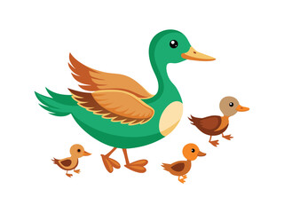 Cute Illustration of a Mother Duck Leading Her Ducklings