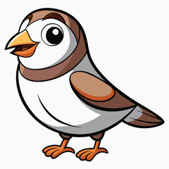 Cheerful cartoon bird with brown plumage stands happily on orange feet