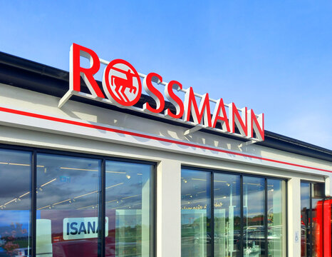 Zalasewo, Poland - 17 May 2025: Rossmann store inside a downtown street.