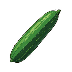 Cartoon Illustration of Green Cucumber on Black Background