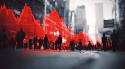 Obraz premium Red Graph Depicting Financial Crash in Urban Environment with People
