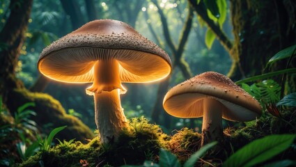 Fantasy Jungle Setting with Forest Mushroom Light