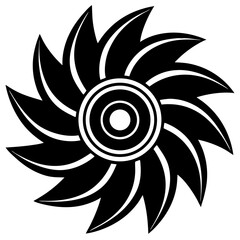 black Circular Blade Rotation Icon – Industrial Motion Symbol silhouette 

