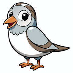 Cartoon bird with gray and white feathers is happily smiling in a vibrant vector