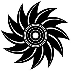 black Circular Blade Rotation Icon – Industrial Motion Symbol silhouette 

