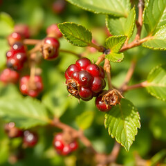 Obraz premium Bush of a ripe bilberry in the summer closeup