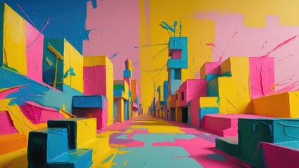 Abstract oil painting with vibrant colors on canvas