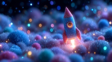Playful Rocket Toy with Bokeh Lights – Minimal Design