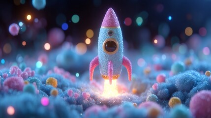 Pastel Space Rocket – Children Illustration Concept
