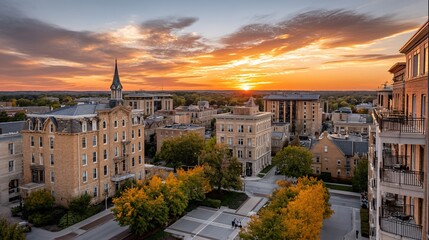 Fototapeta premium City buildings bask in sunsets glow