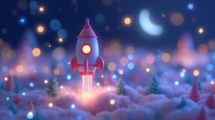Toy Rocket Launch – Fantasy Night Background
