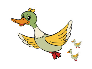 Illustration of Ducks in Flight Stylized Artwork of Flying Ducks