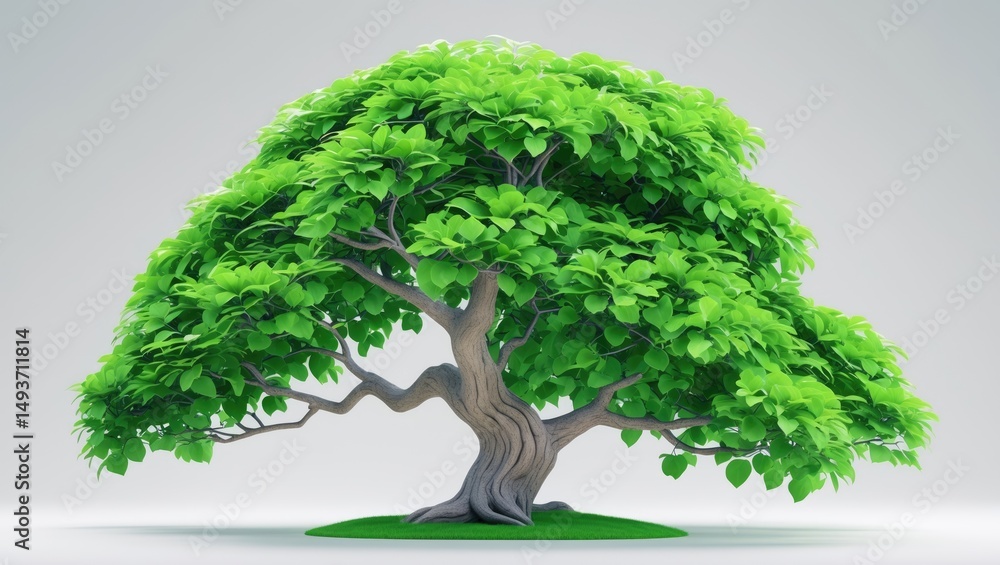 Poster side view of an isolated abstract green tree against a white background for landscape and architectu