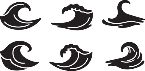 Wave shapes collection Set of sea wave logo in black Water wave icons
