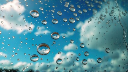 Water droplets on the glass. Stunning sky