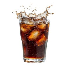 Refreshing cola drink with ice splash beverage isolated on white background