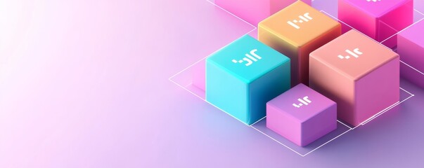 Obraz premium 3D Colorful Cubes with Logo on Pastel Background, Branding, Isometric