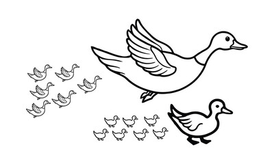 Illustration of Ducks in Flight Stylized Artwork of Flying Ducks