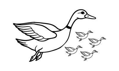 Illustration of Ducks in Flight Stylized Artwork of Flying Ducks