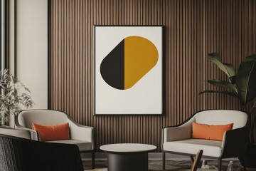 Modern minimalist art print on a wooden wall